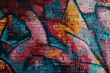 Obraz premium Abstract graffiti art on a brick wall, with vibrant colors and dynamic shapes.
