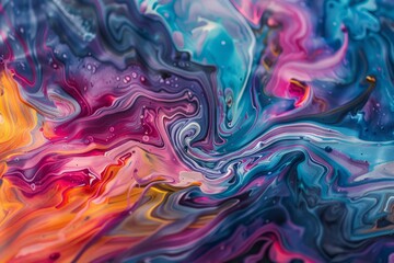 Fototapeta premium Acrylic pour painting with swirling, marbled patterns in bright colors