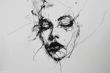 Minimalist ink drawing of an abstract face with simple, fluid lines 