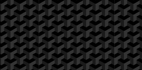Fototapeta premium Vector of cube geometric pattern grid backdrop triangle background. Abstract cube geometric tile and mosaic wall or grid backdrop hexagon technology. black or gray geometric block cube structure.