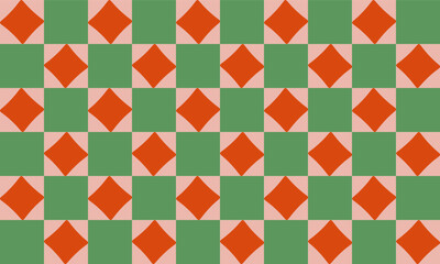 pink orange and green pattern diamond on checkerboard double layer repeat pattern, replete image, design for fabric printing, chessboard
