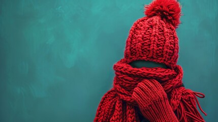 Person covered in red knitted clothing