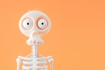 cute 3d render skeleton with funny face/orange banner