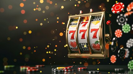 Banner of mobile online casino application with 777 big win slot machine. Poster with online mobile app casino and Jackpot 777. Image of online casino.