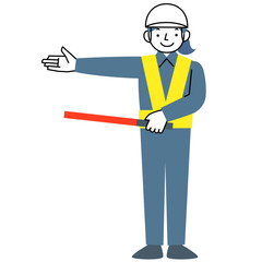 誘導灯を持って交通誘導をする女性