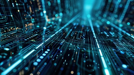 Digital background ideal for technological operations, neural networks, AI, data transmission and encryption, digital archives, audio and visual representations.