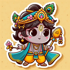 Lord Krishna kid cartoon character sticker