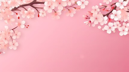 Fototapeta premium Pink Cherry blossom Illustration. Frame of Sakura Cherry Blossoms Spring flower