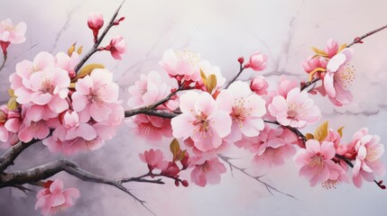 Pink cherry blossom in spring. Beautiful blossoming pink sakura flowers on branches.