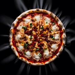  Restaurant pizzeria menu with delicious taste seafood pizza and slice, mozzarella cheese photo