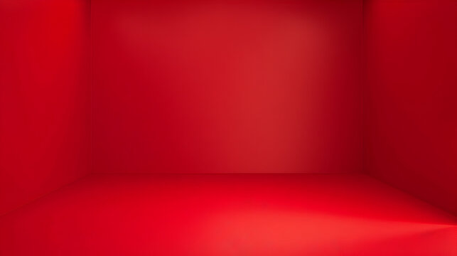 A red room with a white wall. The room is empty and has a very bright red color