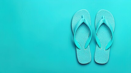 Pair of turquoise flip-flops on a bright blue background