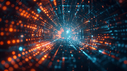 Abstract Background With Glowing Lines and Dots,A high-tech grid background featuring digital networks and neon lines This design exudes a sense of innovation and technology 
