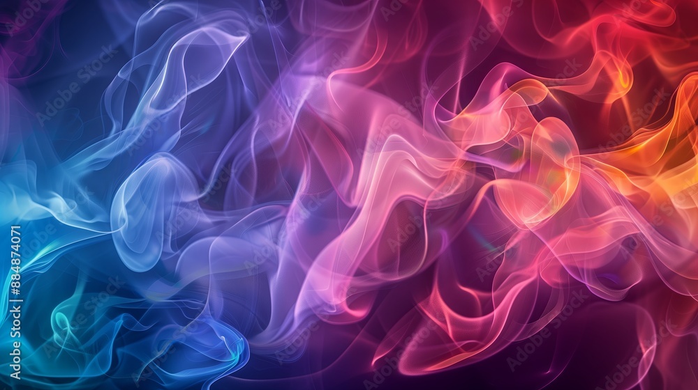 Poster a realistic of smoke clouds dramatically illuminated on an abstract background. the smoke is swirlin