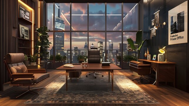 Modern co-working space with communal tables