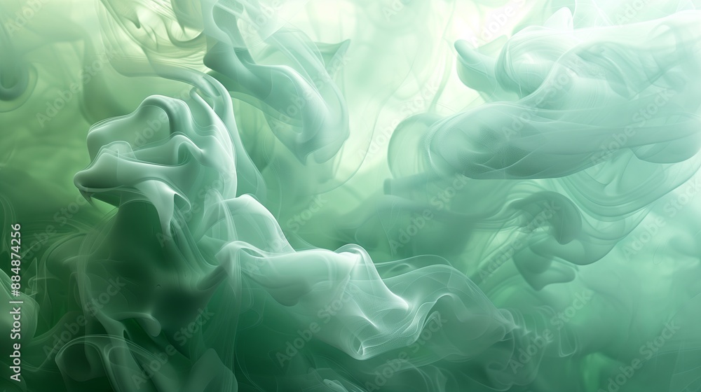 Poster a vibrant capturing dramatic smoke clouds, brilliantly lit in gray and green tones, on an abstract b