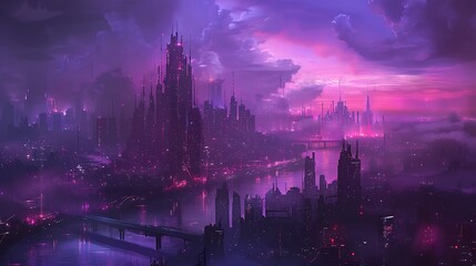 Obraz premium Futuristic Cityscape at Dusk