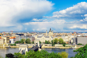 Fototapeta premium View of Budapest and Szechenyi Chain Bridge over the Danube river, Hungary