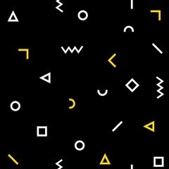 2 Seamless white, orange and black geometric pattern. Hipster Memphis style. Hipster memphis pattern with geometric shapes
