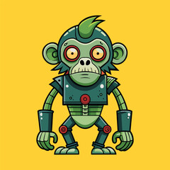 cartoon illustration of mecha robotic monkey, zombie monkey, flat vector illustration
