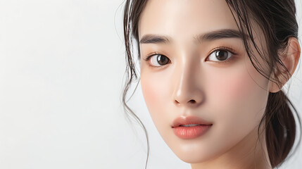 Naklejka premium Young Asian Woman Headshot Showcasing Natural Beauty and Perfect Skin