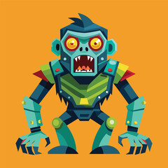 cartoon illustration of mecha robotic monkey, zombie monkey, flat vector illustration
