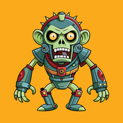 cartoon illustration of mecha robotic monkey, zombie monkey, flat vector illustration