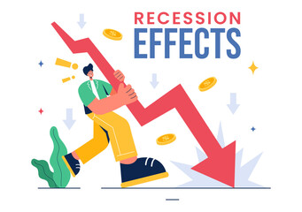 Vector Illustration of Recession Effects Showing the Impact on Economic Growth and the Decline in Economic Activity with a Flat Cartoon Background