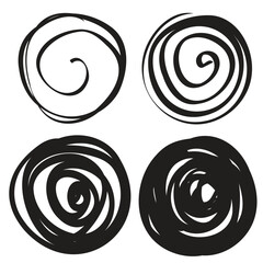 Hand drawn ink line circles, scribble circle, circular doodle sketch scribbles, round frames isolated