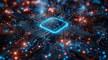 Obraz premium Digital circuit board in neon light. PCB background. Computer board.