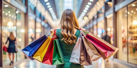 A woman holding shopping bags in a mall