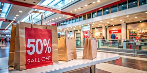 A woman holding shopping bags in a mall