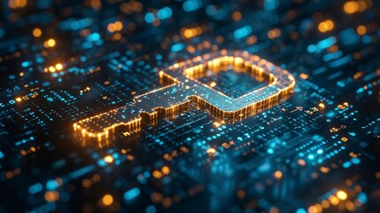 Fototapeta premium A close-up of an encrypted digital key on a computer circuit board, representing cybersecurity and data protection in a high-tech environment. AI Generative.