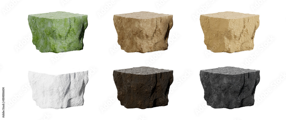 Aufkleber rock stone podium set isolated background 3d rendering