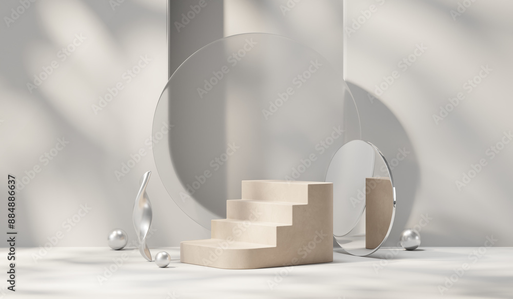 Poster abstract minimal podium platform for product display showcase 3d rendering