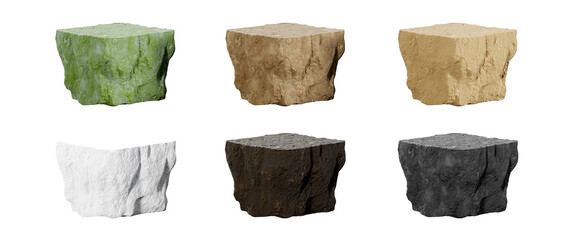 Rock stone podium set isolated background 3d rendering	
