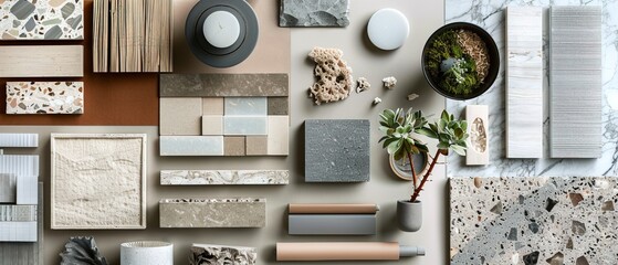 A mood board featuring samples of interior materials, aiding in design visualization