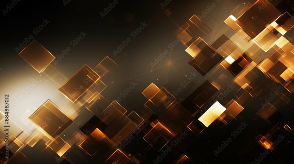 Poster a dark background with a lot of squares and triangles. the squares are mostly yellow and the triangl