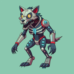 Fototapeta premium cartoon illustration of mecha robotic hyena, zombie hyena, flat vector illustration