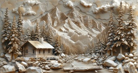 Mountain Cabin Relief Sculpture