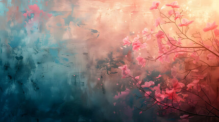 Pink Flowers on Grunge Background