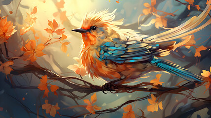Fototapeta premium Orange and Blue Bird Illustration