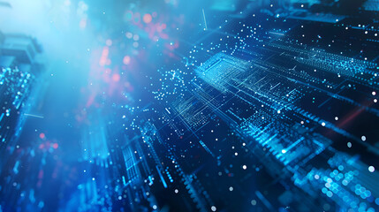 Abstract futuristic circle interface background,Blue digital background with binary code,Blue and white patterned circuit board with numerous blue circles on it,Digital technology futuristic banner 