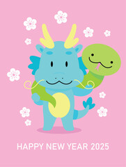 Year of the dragon 2024 and new year of the snake 2025 card. Zodiac dragon and zodiac snake together.
