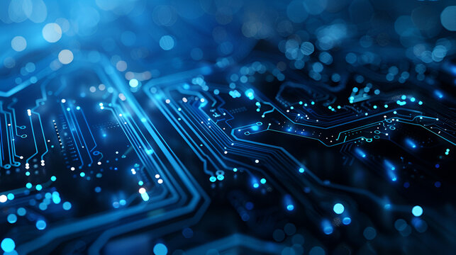 Abstract futuristic circle interface background,Blue digital background with binary code,Blue and white patterned circuit board with numerous blue circles on it,Digital technology futuristic banner 