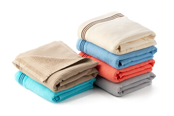 Stacked Cotton Towels isolated on White Background