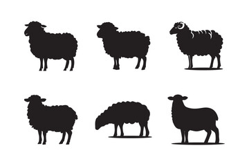 Set of silhouettes icon of sheep. Sheep Standing Silhouette or vector file white background