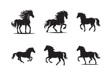 Horse icon silhouette vector set. Animal symbol. Stallion pictogram, flat vector sign isolated on white background.