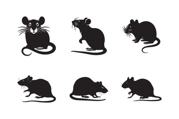 Rat and mouse icon silhouette collection. Mouse rat silhouettes set, isolated white background