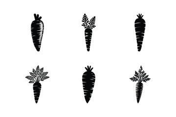 Vector black icon carrot, carrot icons silhouette set. Food vegetables icon carrots.